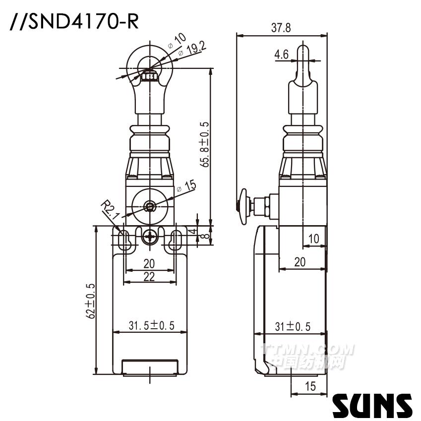 SUNS美國(guó)三實(shí)單向動(dòng)作式拉繩開關(guān)SND4170-R安全拉繩開關(guān) 手動(dòng)復(fù)位拉繩開關(guān)尺寸圖