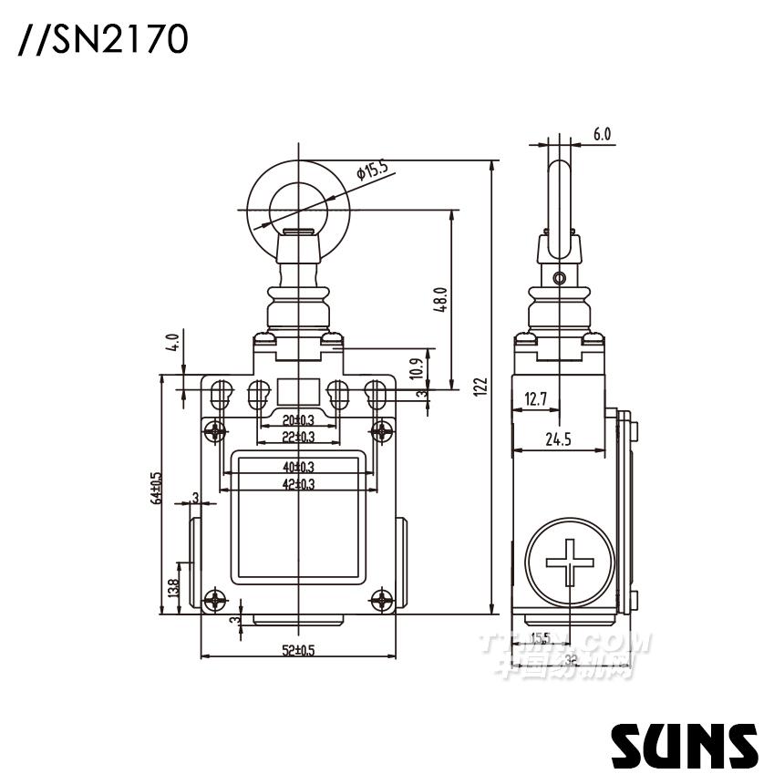 SUNS美國三實(shí)自復(fù)位拉繩開關(guān)SN2170安全拉繩開關(guān) 單向動(dòng)作式拉繩開關(guān)